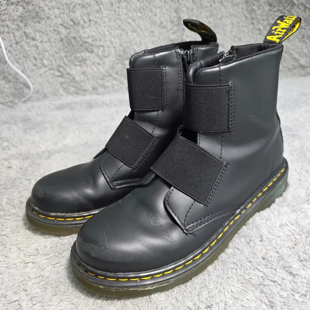 Dr. Martens 1460 Elastic J Boot Black‎ Leather Side Zip Kids Size 3 EU 34